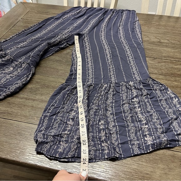 Japna Wide Leg Romper Women's Blue Flare Strapless Smocked Jumpsuit - Picture 3 of 9